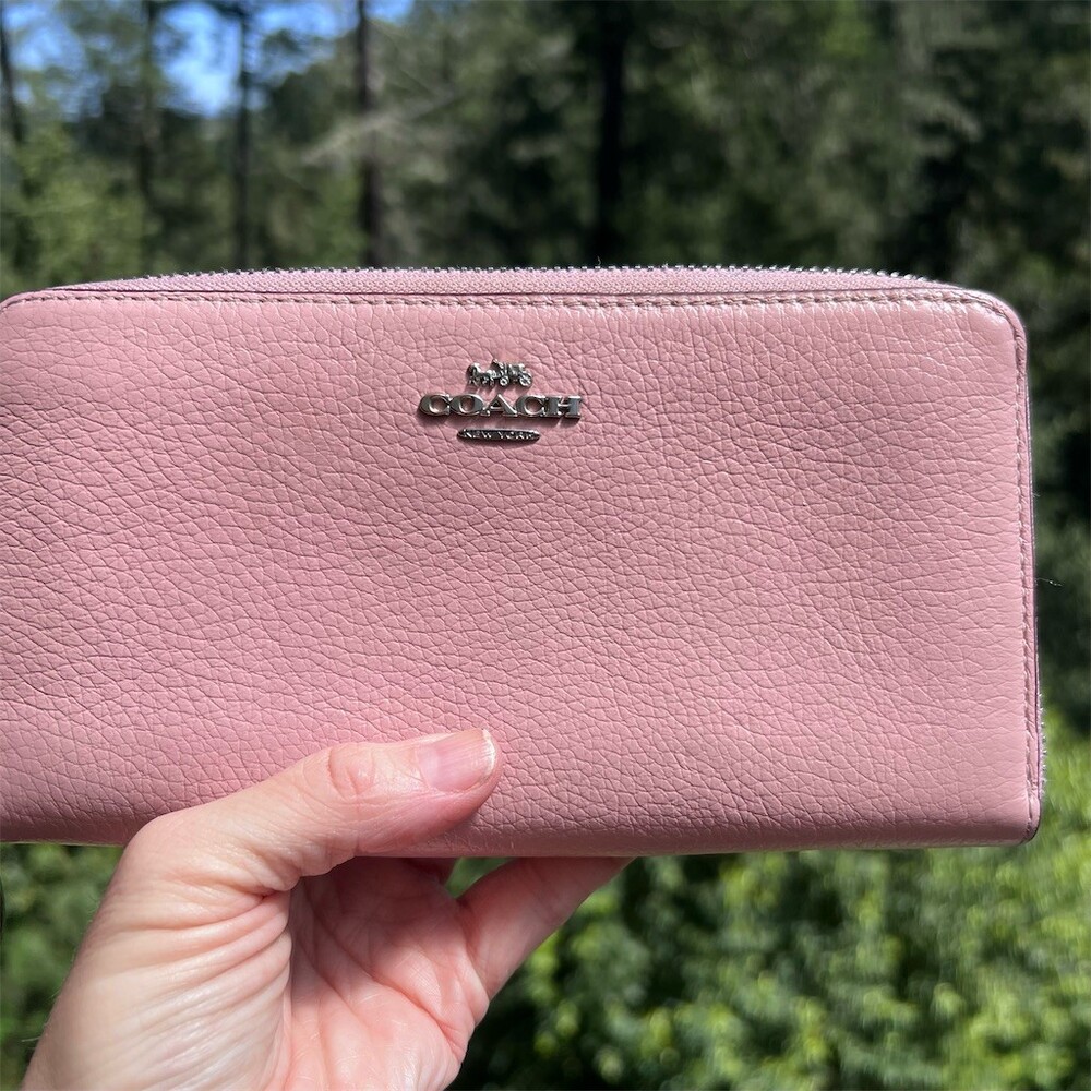 COACH Long Zip-Around Wallet PINK Pebble Leather with Silver Hardware AUTHENTIC - Picture 10 of 11